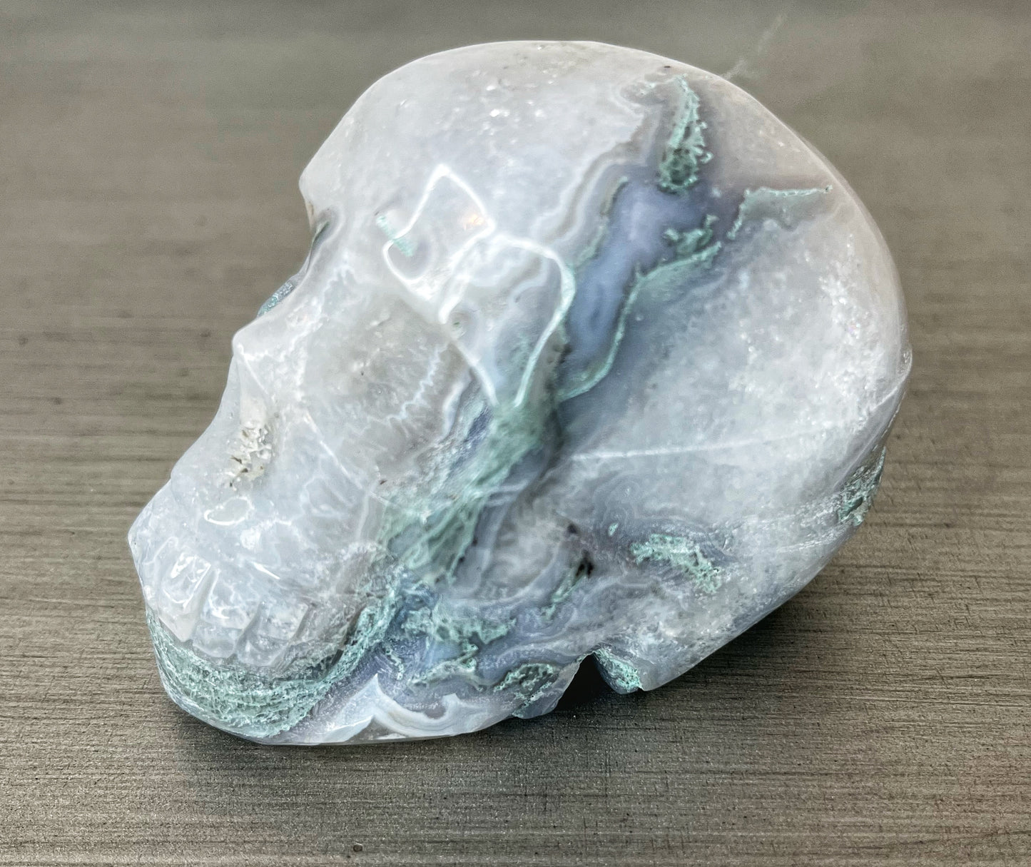 Moss Agate Druzy Skull
