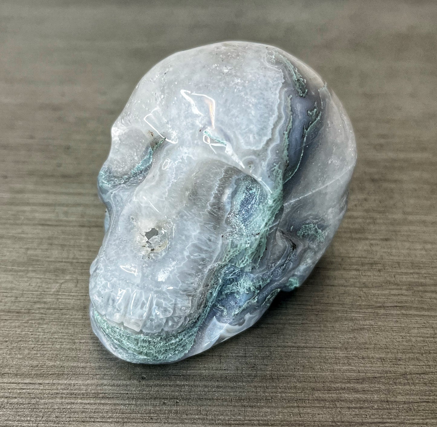 Moss Agate Druzy Skull
