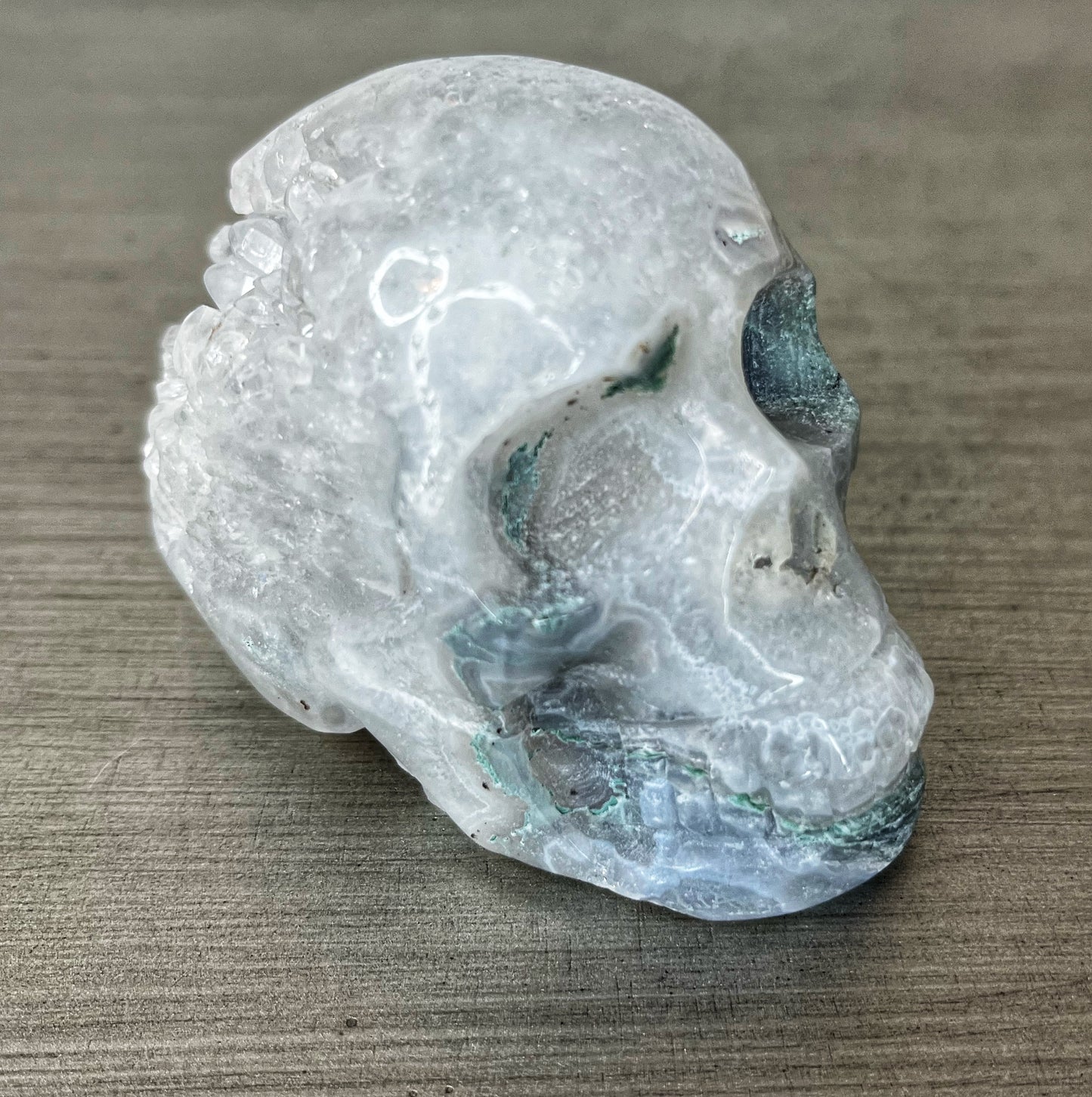 Moss Agate Druzy Skull